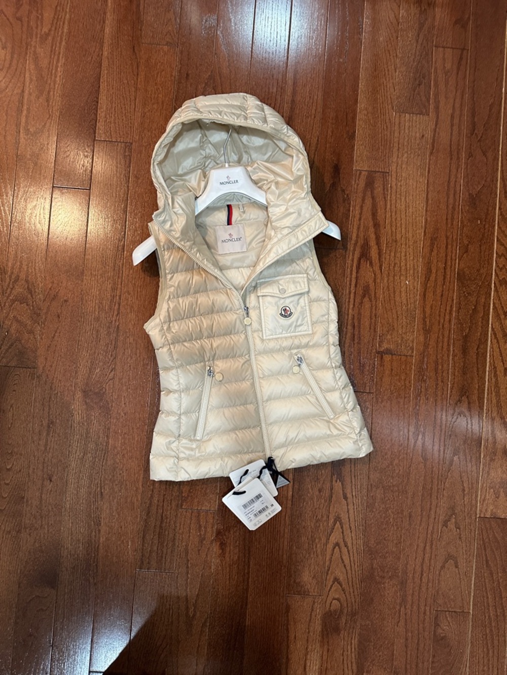 Moncler Beige Glygos Gilet Puffer Vest Size 1 NWT
